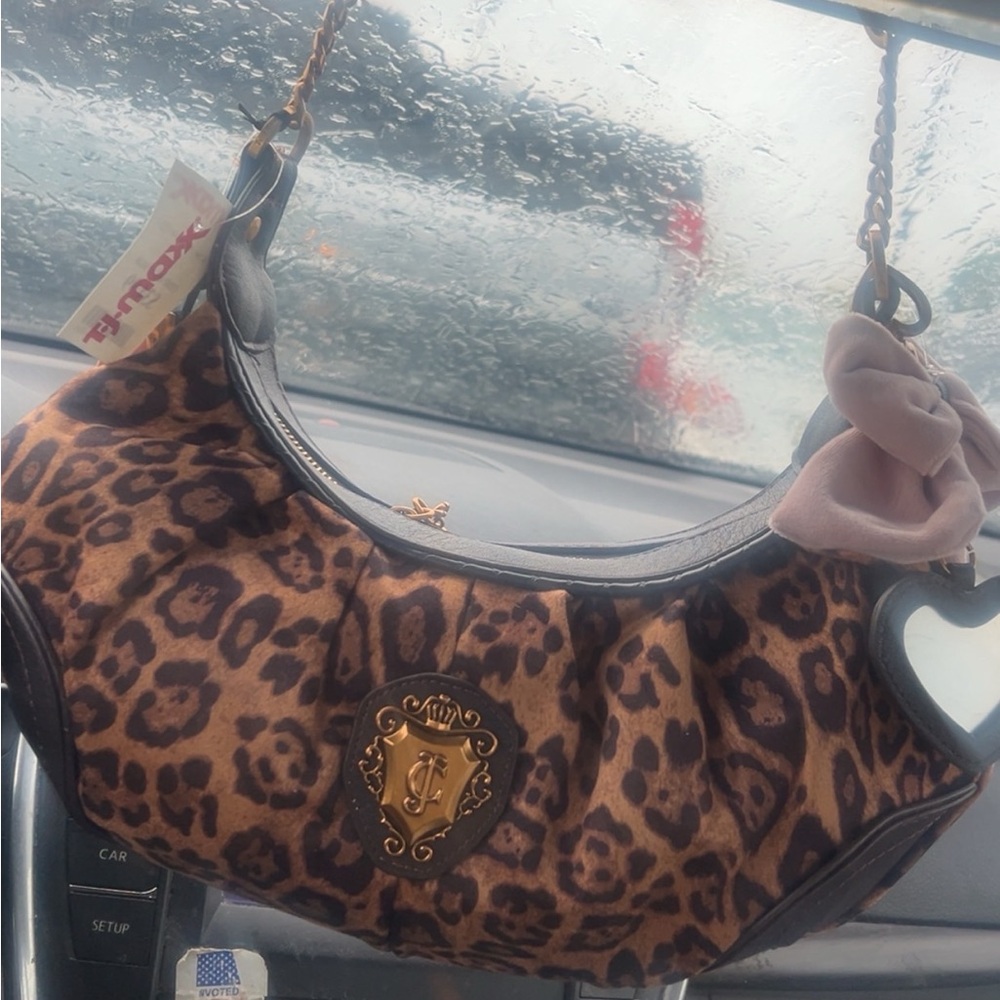 Juicy Couture Leopard Print Shoulder Bag with Gold Accents